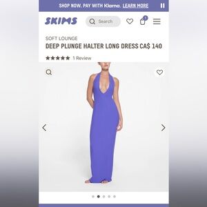 Skims soft lounge deep plunge halter long dress - limited edition tanzanite - xs